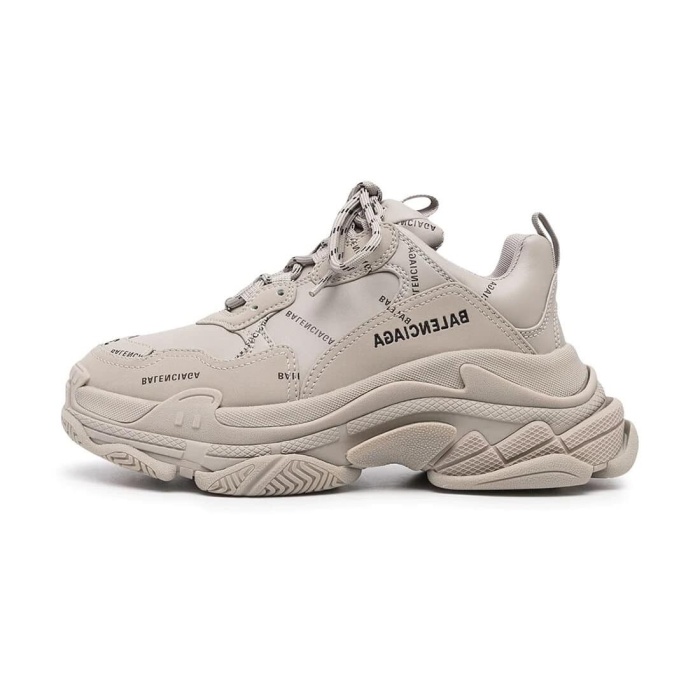 Balenciaga WMNS Allover Logo Triple S Daddy Shoes Beige