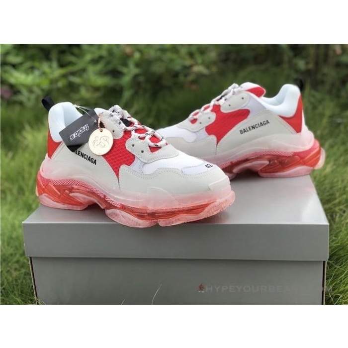 Balenciaga Triple S Sneakers In White Red Leather